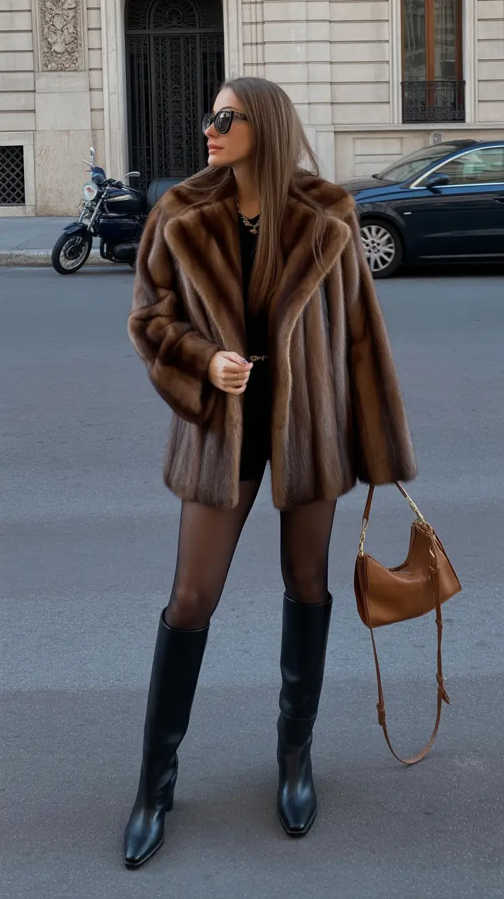 February outfits ideas 2026 Classic Fur Elegance With Modern City Energy