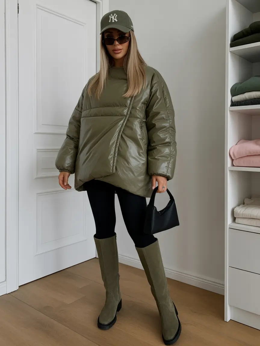 February outfits ideas 2026 Olive Green Comfort With Sporty Winter Rhythm