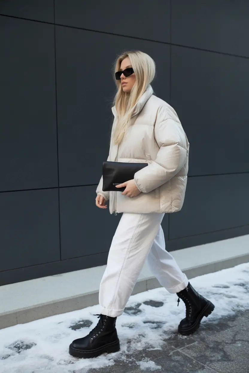 February outfits ideas 2026 Modern White Streetwear With Crisp Winter Contrast