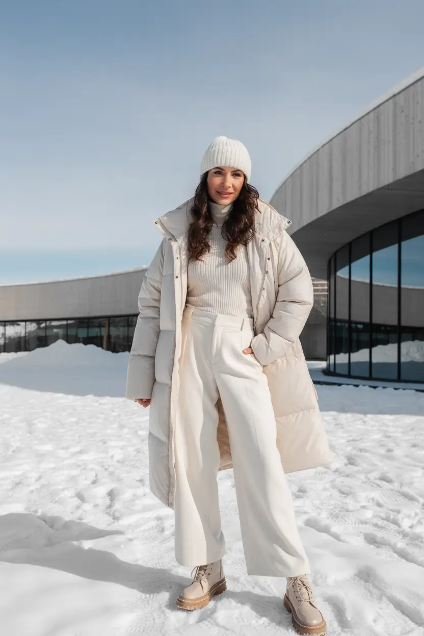 February outfits ideas 2026 Winter White Volume With Soft Textural Balance