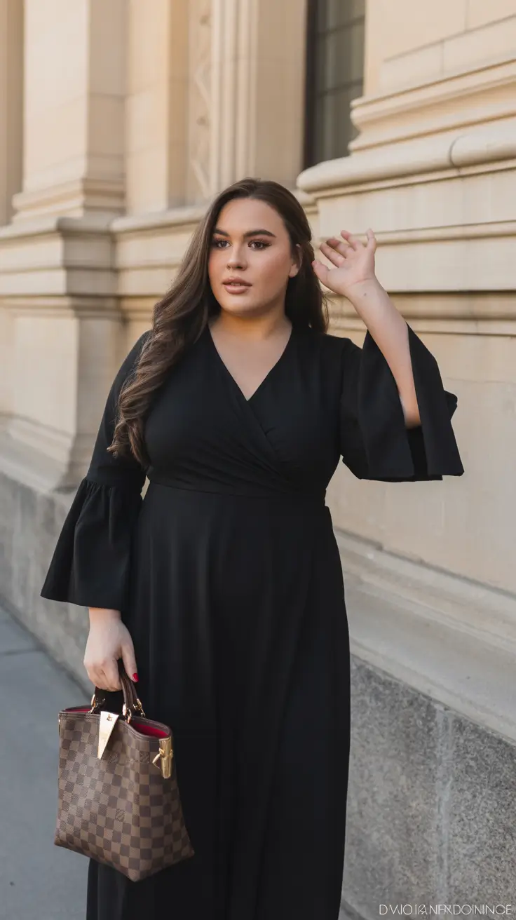 feminine midsize spring outfits 2026 Classic Black Dress With Evening Spring Elegance