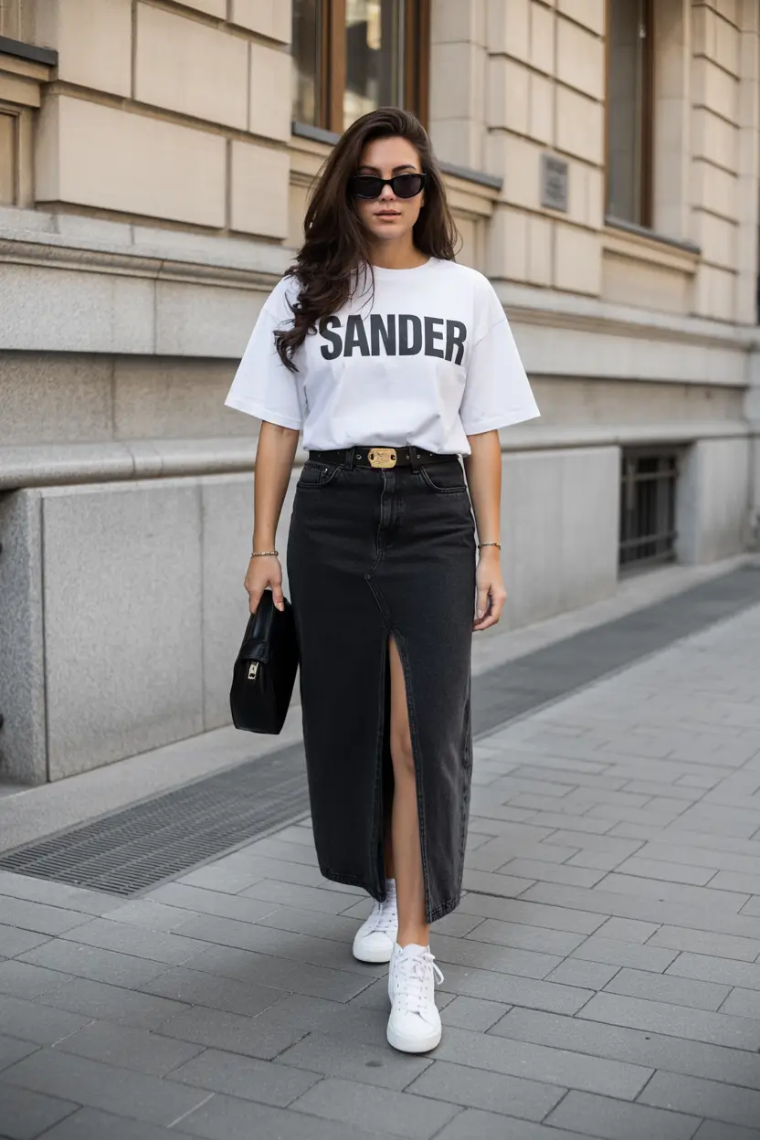 festive spring break outfit 2026 Graphic Tee Coolness with a Modern Denim Skirt