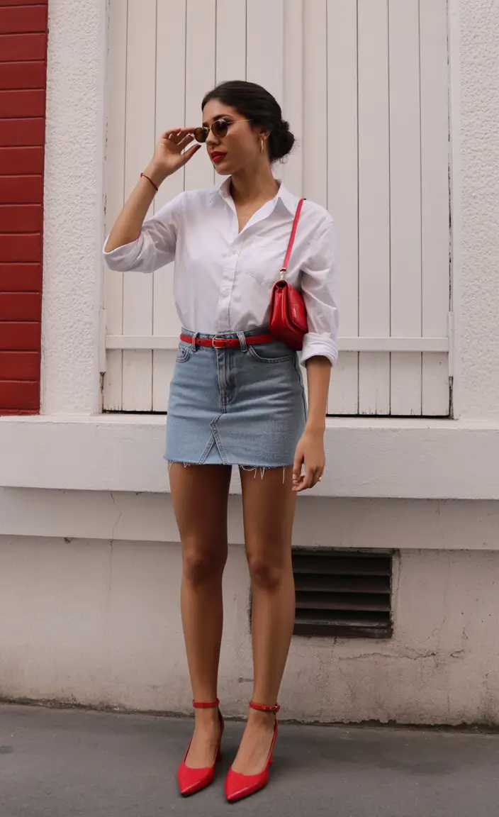 festive spring break outfit 2026 Classic White and Denim with a Festive Twist