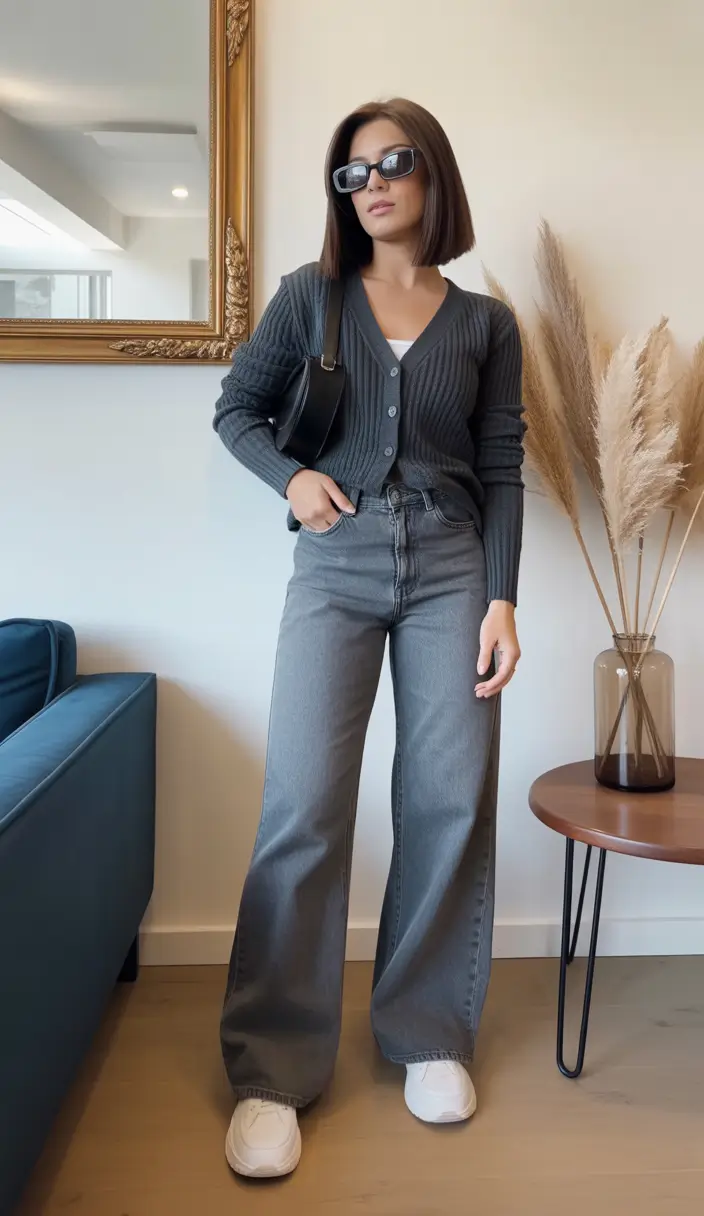 spring mom outfits 2026 Monochrome Grey Layers With a Clean Spring Mood