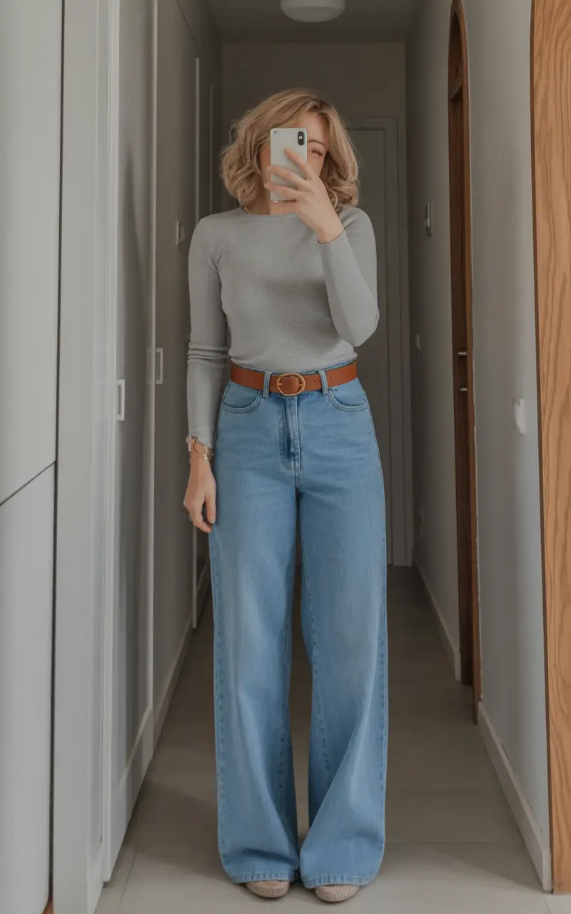 spring mom outfits 2026 Soft Neutrals With Wide-Leg Denim Ease