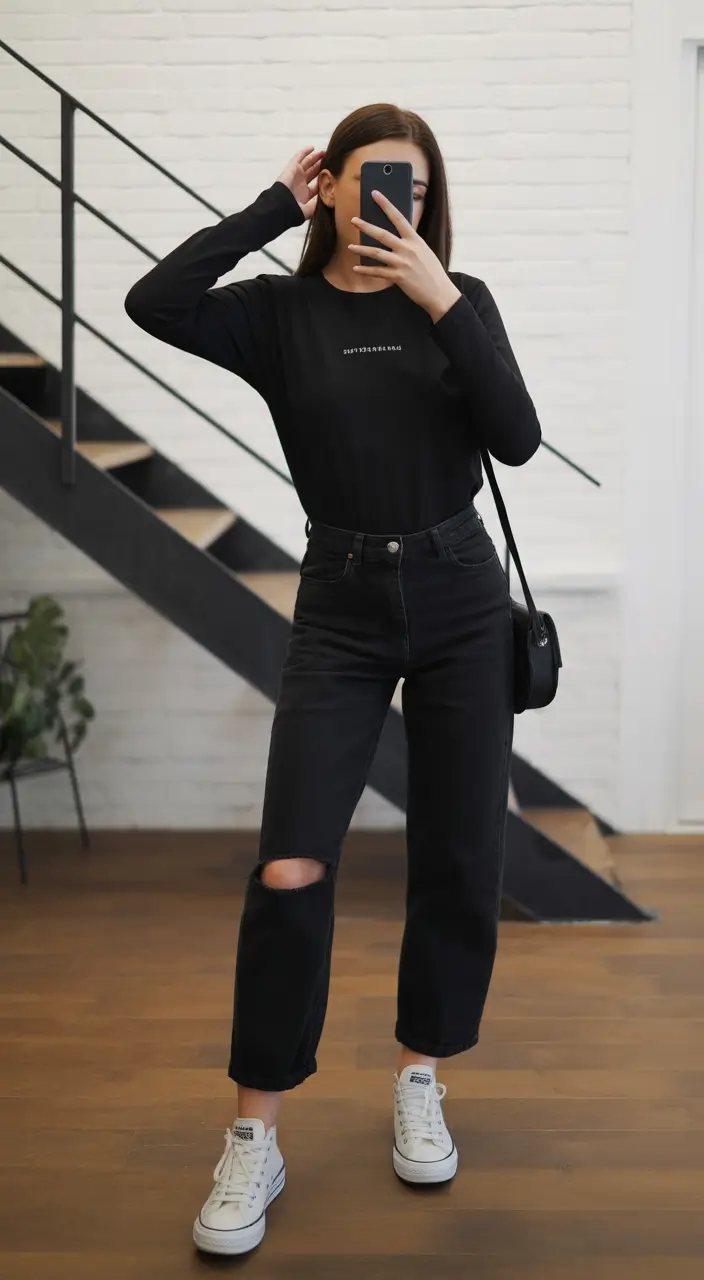 fresh spring outfits for women over 30 2026 All Black Comfort with a Modern Spring Edge