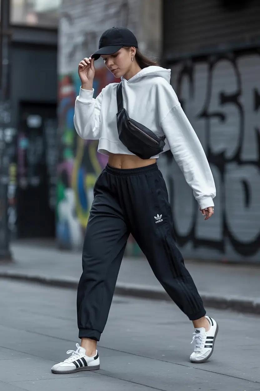 fresh spring sport outfits for women 2026 Cropped Hoodie and Track Pants with Street Ready Confidence