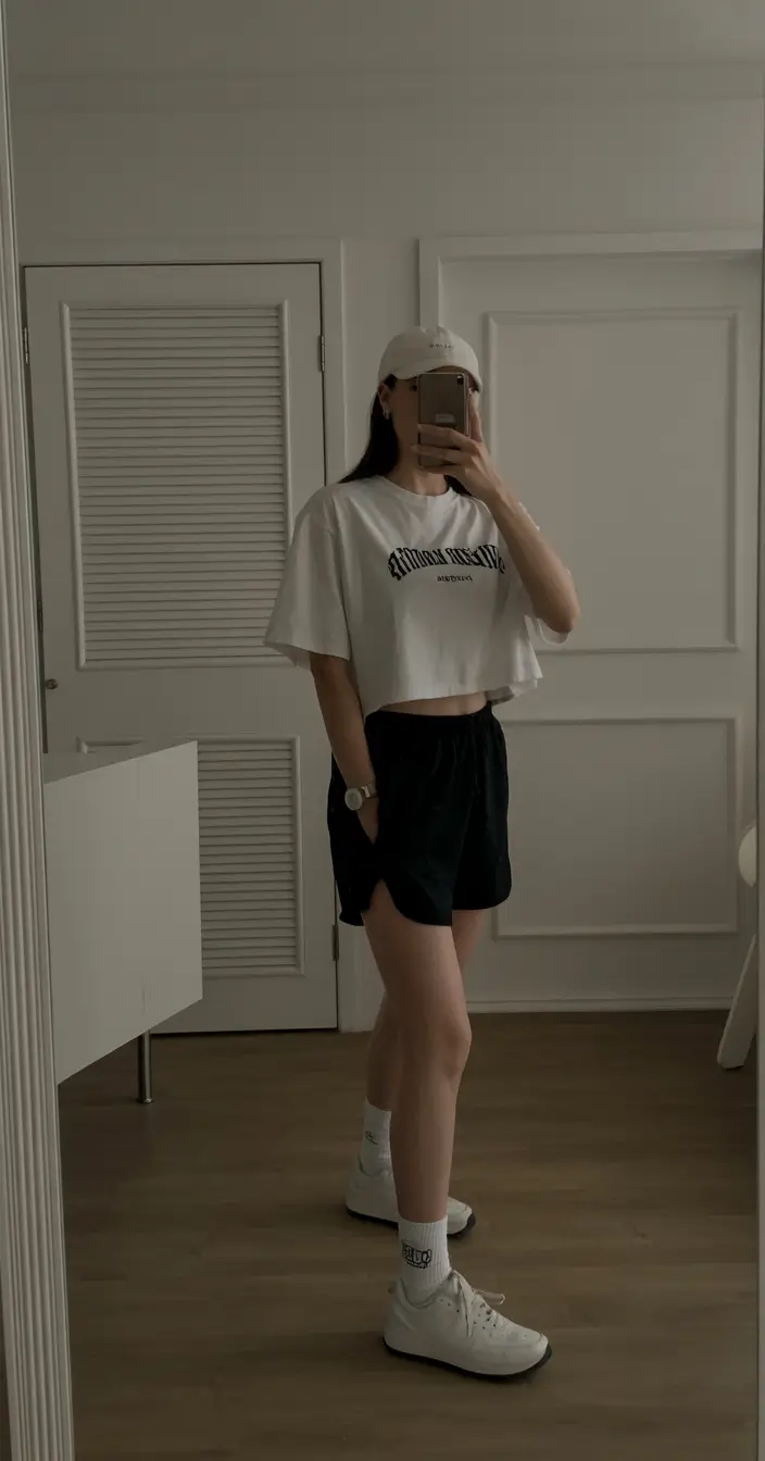 fresh spring sport outfits for women 2026 Minimal White and Black Comfort Look