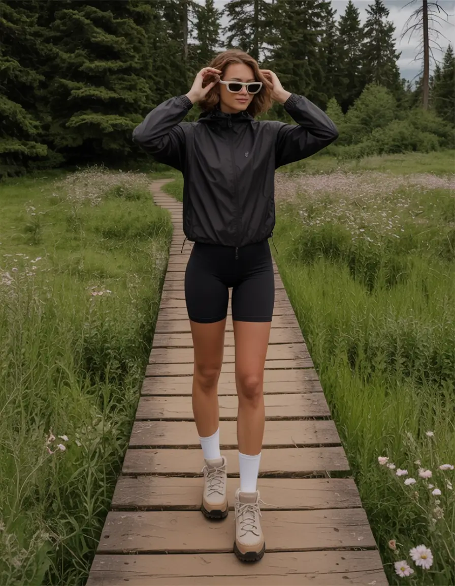 fresh spring sport outfits for women 2026 Sporty Trail Ready Black and Neutral Mix