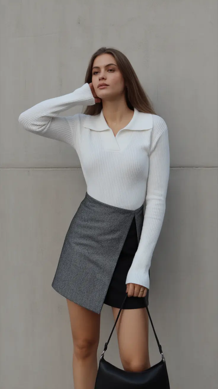 Light spring office outfits 2026 Chic contrast with a modern skirt silhouette