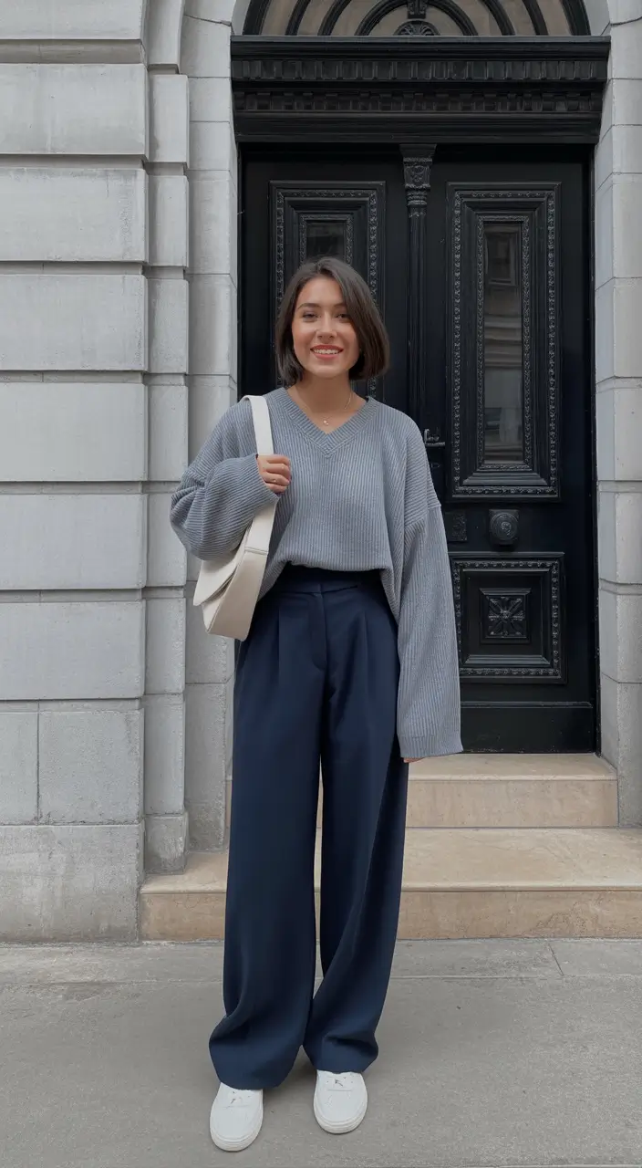 Light spring office outfits 2026 Casual elegance with an airy knit