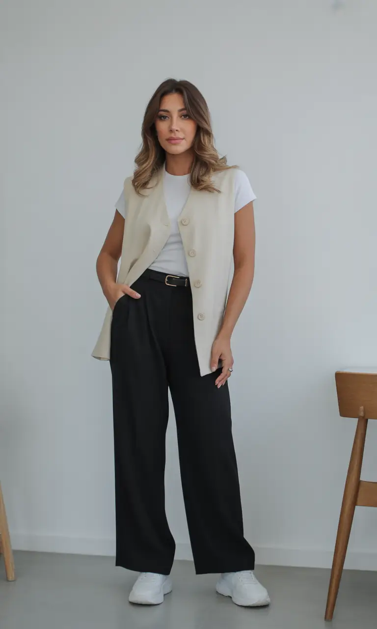 Light spring office outfits 2026 Modern vest styling with clean lines