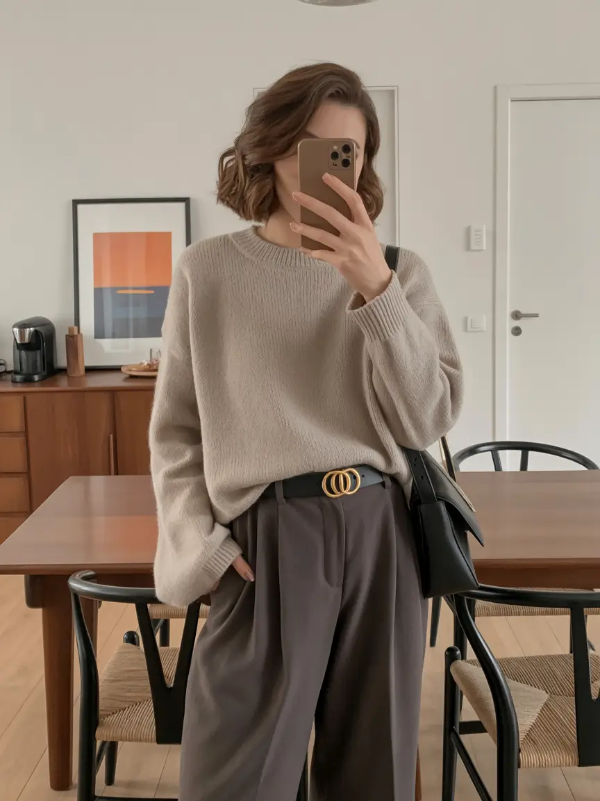 Light spring office outfits 2026 Soft neutrals with warm brown tailoring