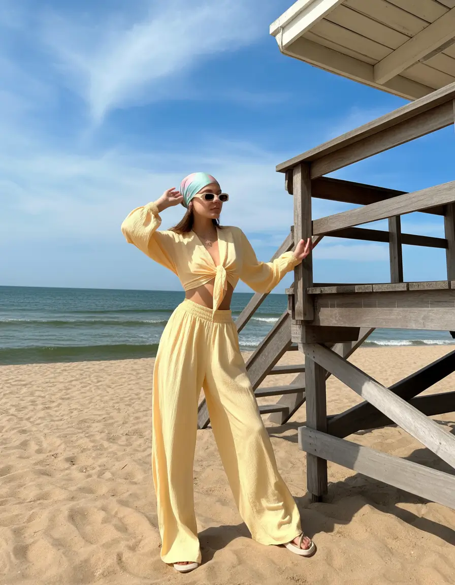 minimalist spring vacation outfits 2026 Yellow Beach Set For Sunlit Florida Escapes