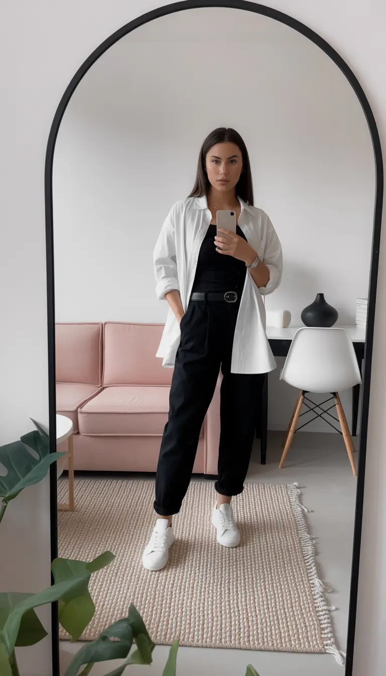 minimalist spring vacation outfits 2026 Black And White Minimalist City Layers