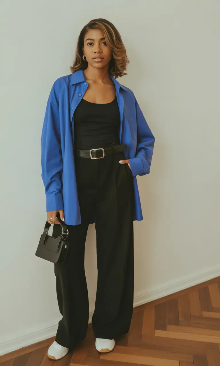 modern spring outfits black women 2026 Bold Blue with Modern Office Energy