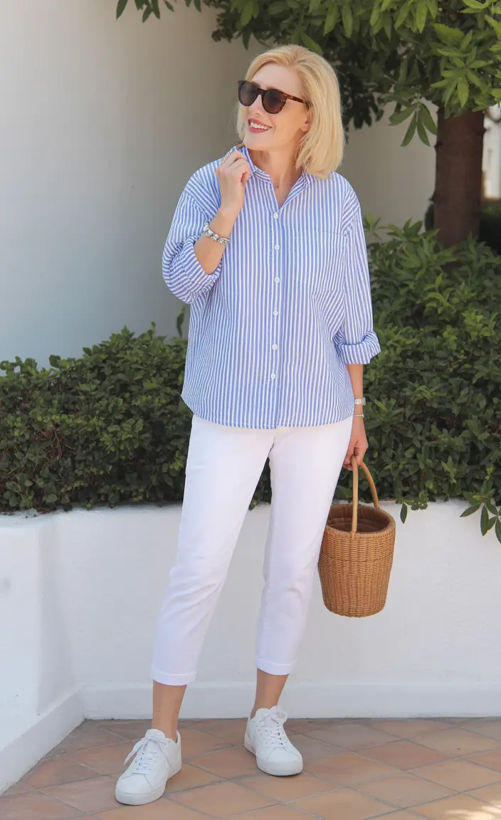 modern spring outfits for women over 50 2026 Fresh Stripes with Everyday Comfort