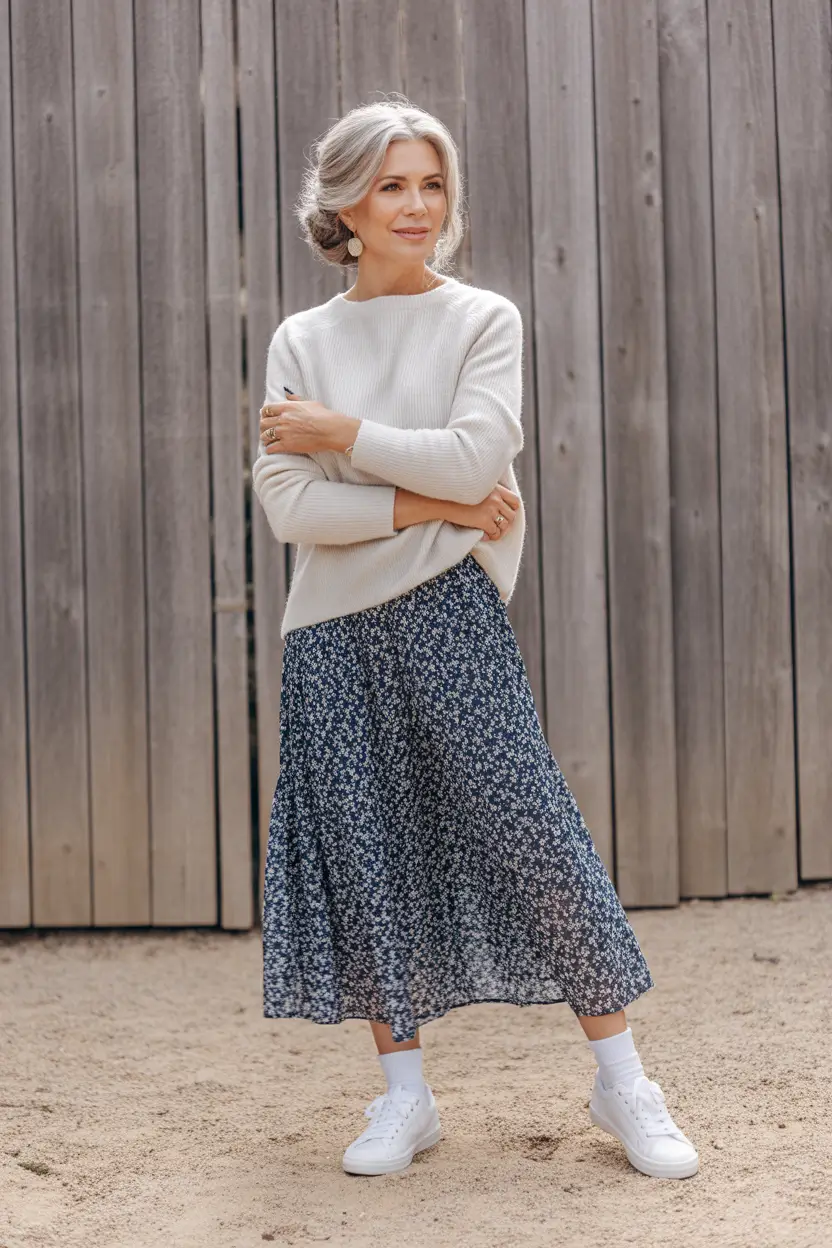 modern spring outfits for women over 50 2026 Soft Textures with a Breezy Skirt