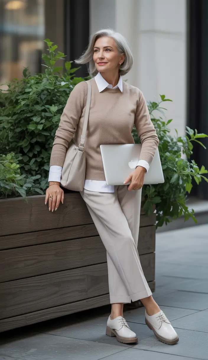 Modern Spring Outfits for Women Over 60 2026 Soft Neutrals with Polished Layering for a Modern Spring Look