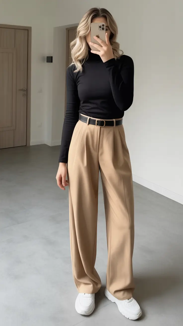 modest spring outfits cute 2026 Modern Leather Layering With Tailored Black Accents