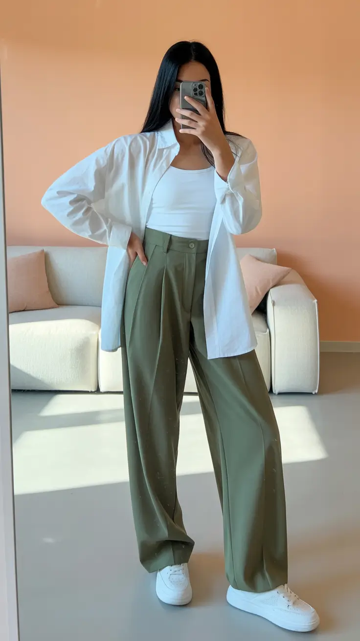 modest spring outfits cute 2026 Classic City Layers With Tailored Gray Trousers