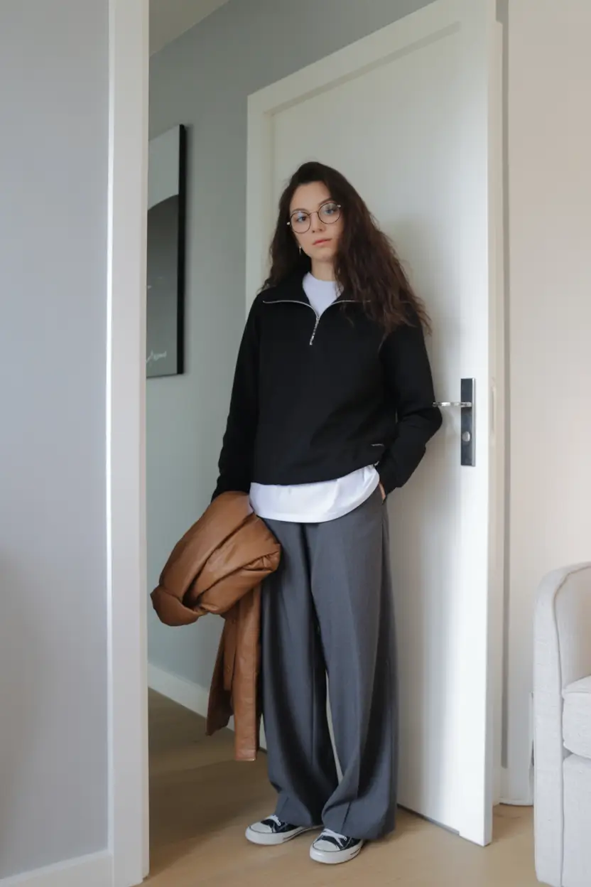 modest spring outfits cute 2026 Sporty Layers With Relaxed Trousers