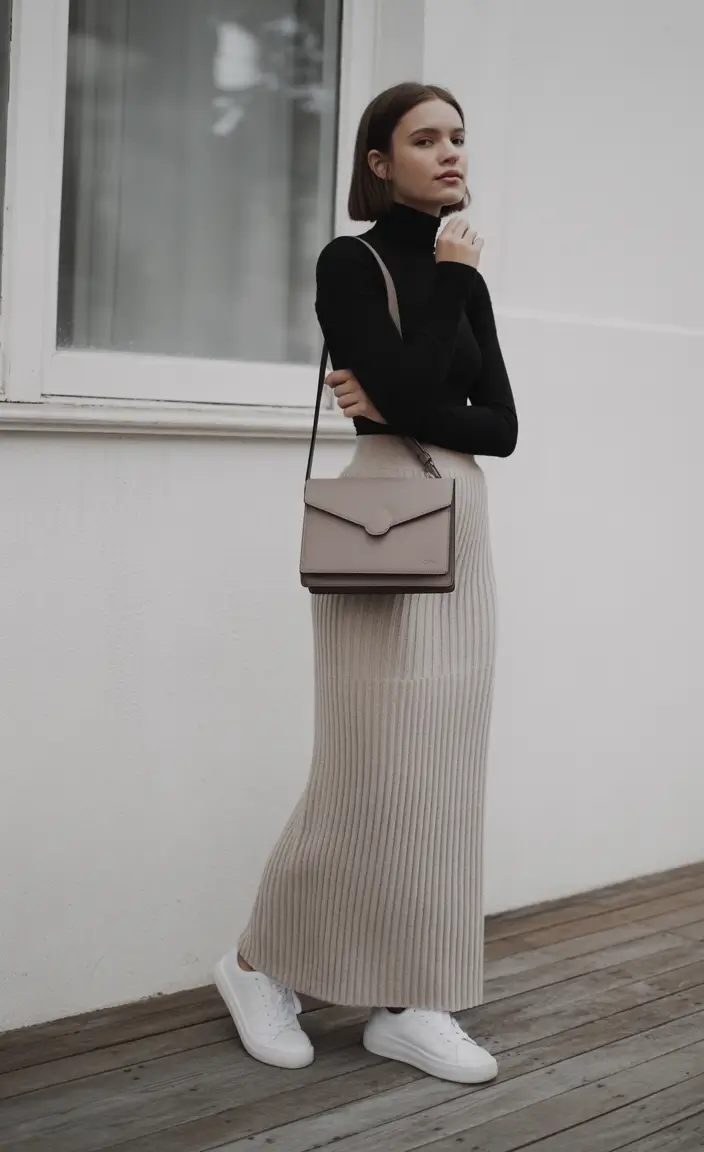 spring outfits cold Minimalist Knit Skirt Elegance