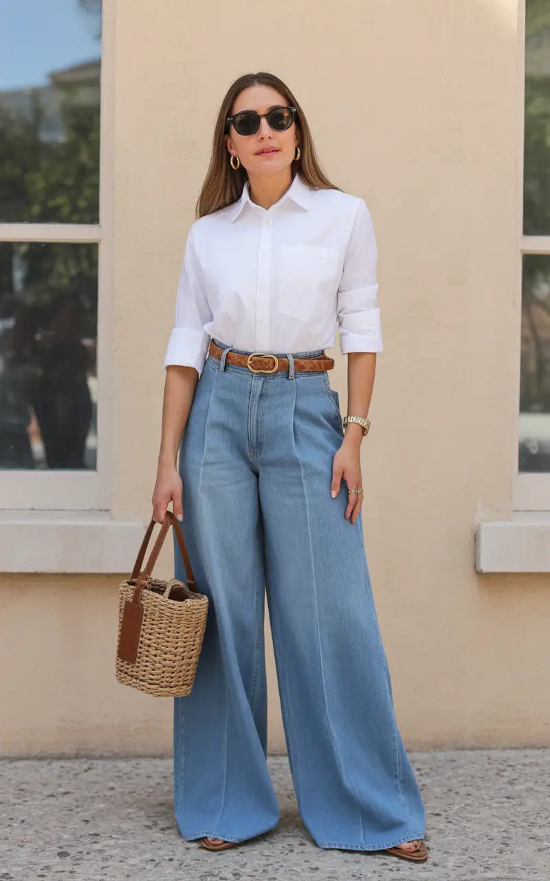 spring outfits dress to impress Wide Leg Denim with Classic Scholarly Charm