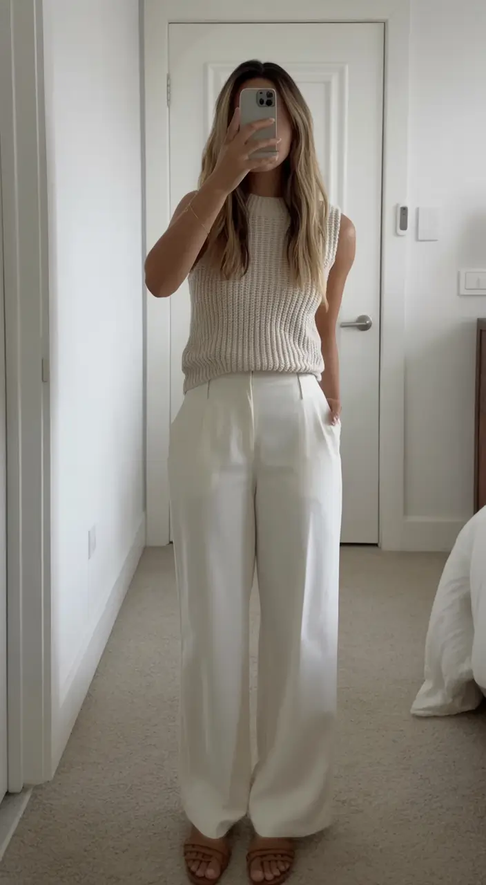 professional spring business casual outfits 2026 Monochrome Cream With Relaxed Tailoring