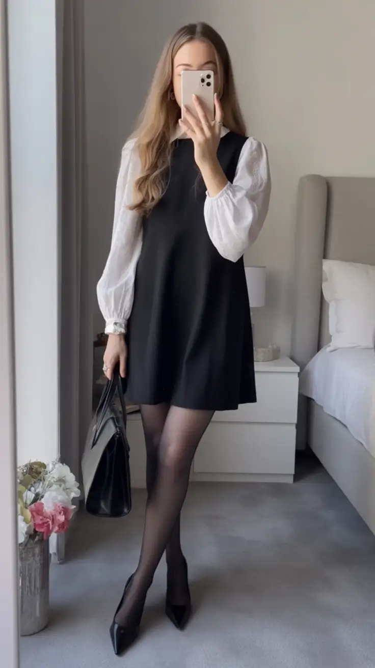 professional spring business casual outfits 2026 Monochrome Black With Romantic Sleeves