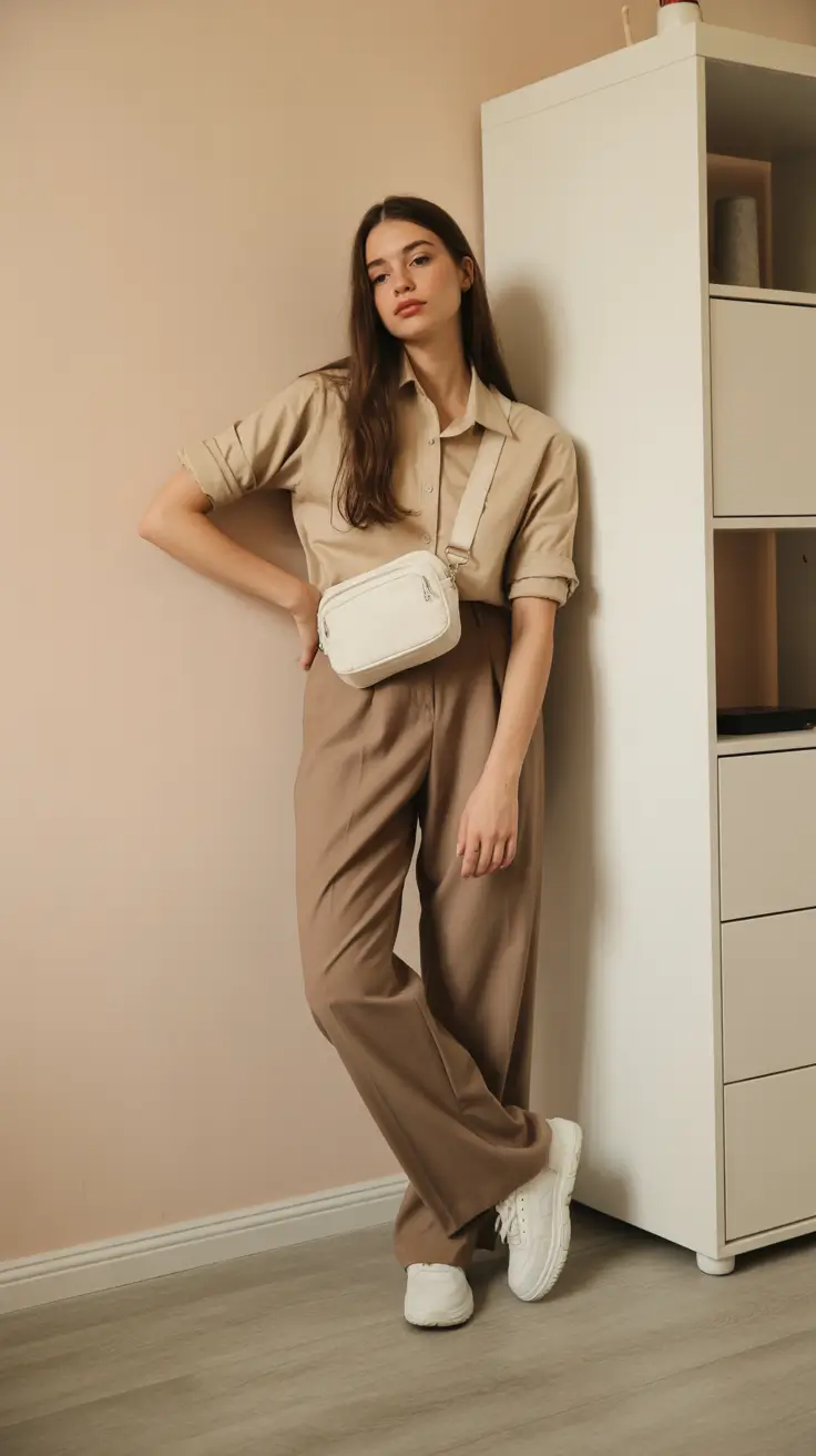 professional spring business casual outfits 2026 Relaxed Neutral Tones With Practical Comfort