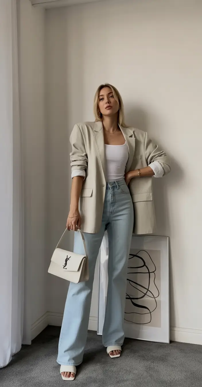 professional spring business casual outfits 2026 Soft Blazer With Light Denim and Clean Lines
