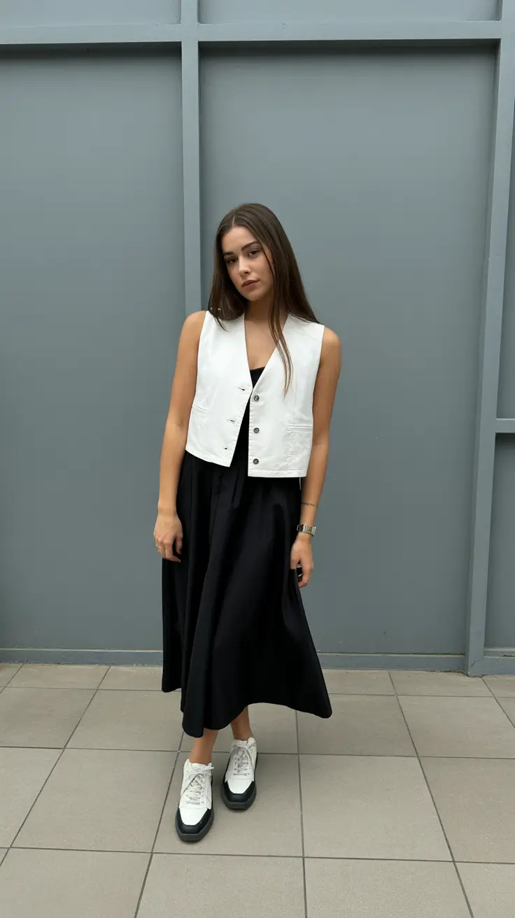 professional spring business casual outfits 2026 Modern Vest Layering With Monochrome Ease