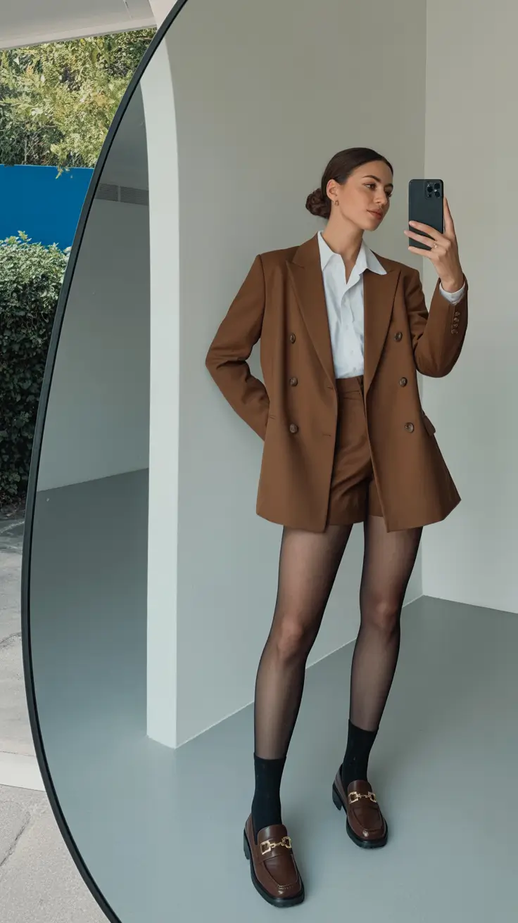 professional spring business casual outfits 2026 Bold Tailoring With Shorts and Loafers