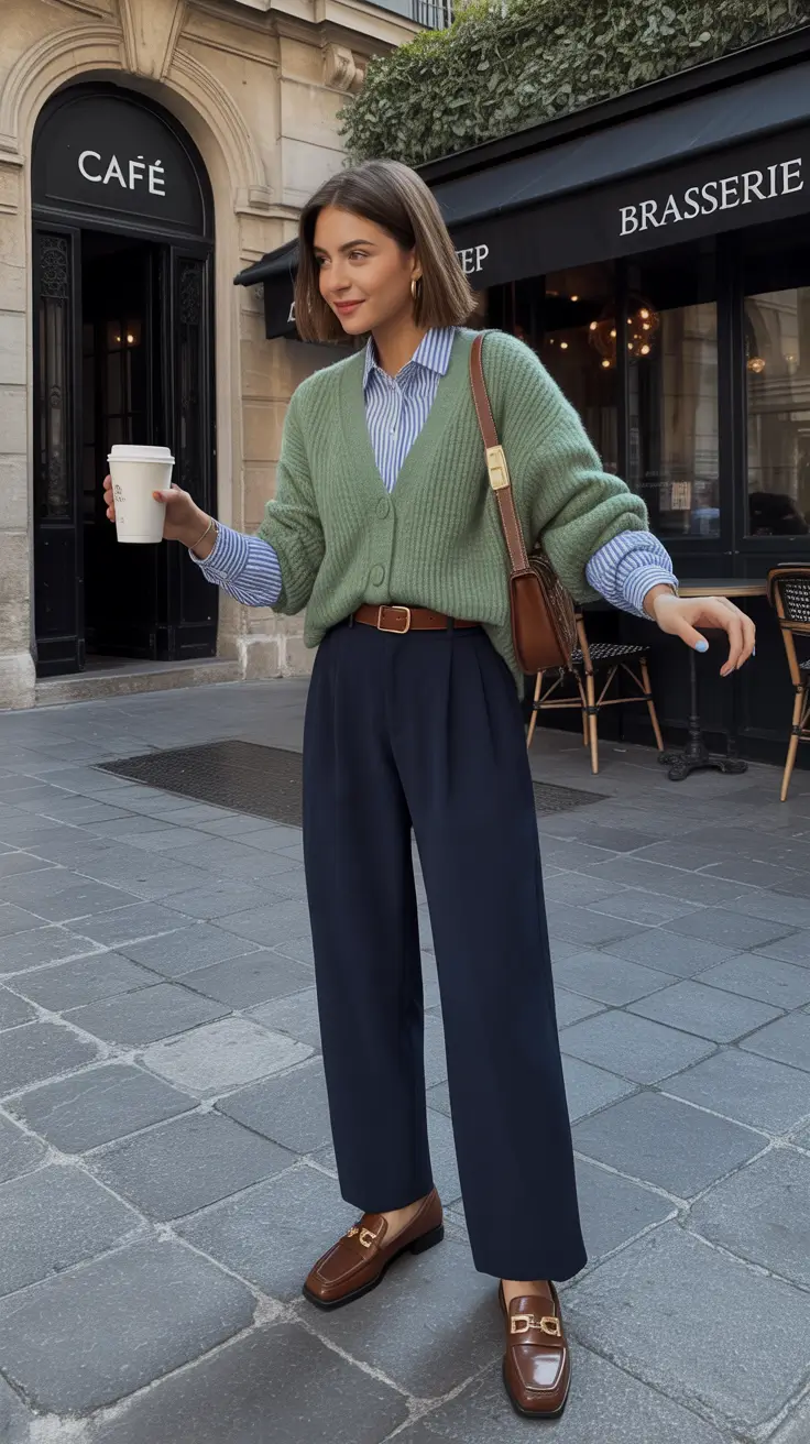 professional spring business casual outfits 2026 Spring Layers With Soft Green Knitwear