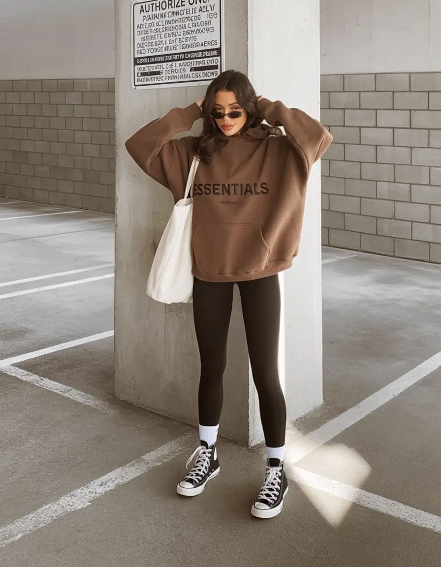 rustic leggings outfit spring 2026 Warm Brown Layers for a Soft Rustic Spring Glow