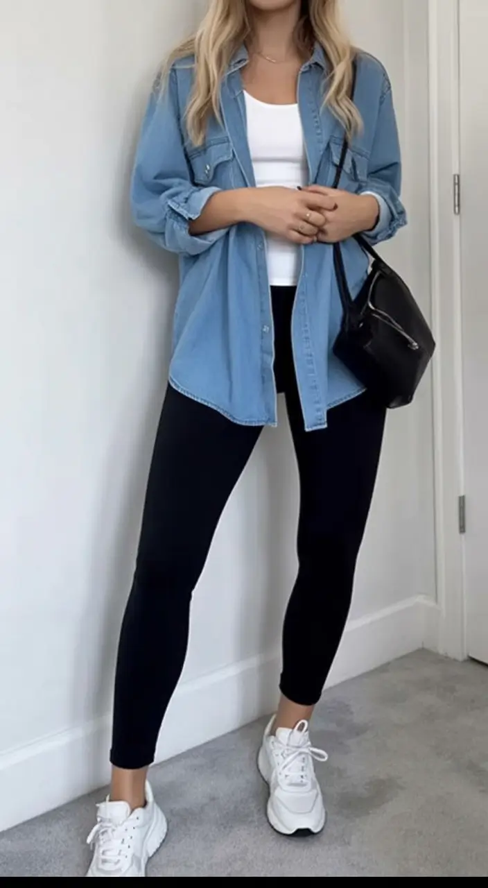 rustic leggings outfit spring 2026 Denim Layers for a Clean Rustic Spring Look