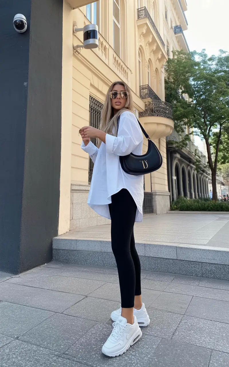 rustic leggings outfit spring 2026 Polished White Layers for a Clean Rustic Spring Walk