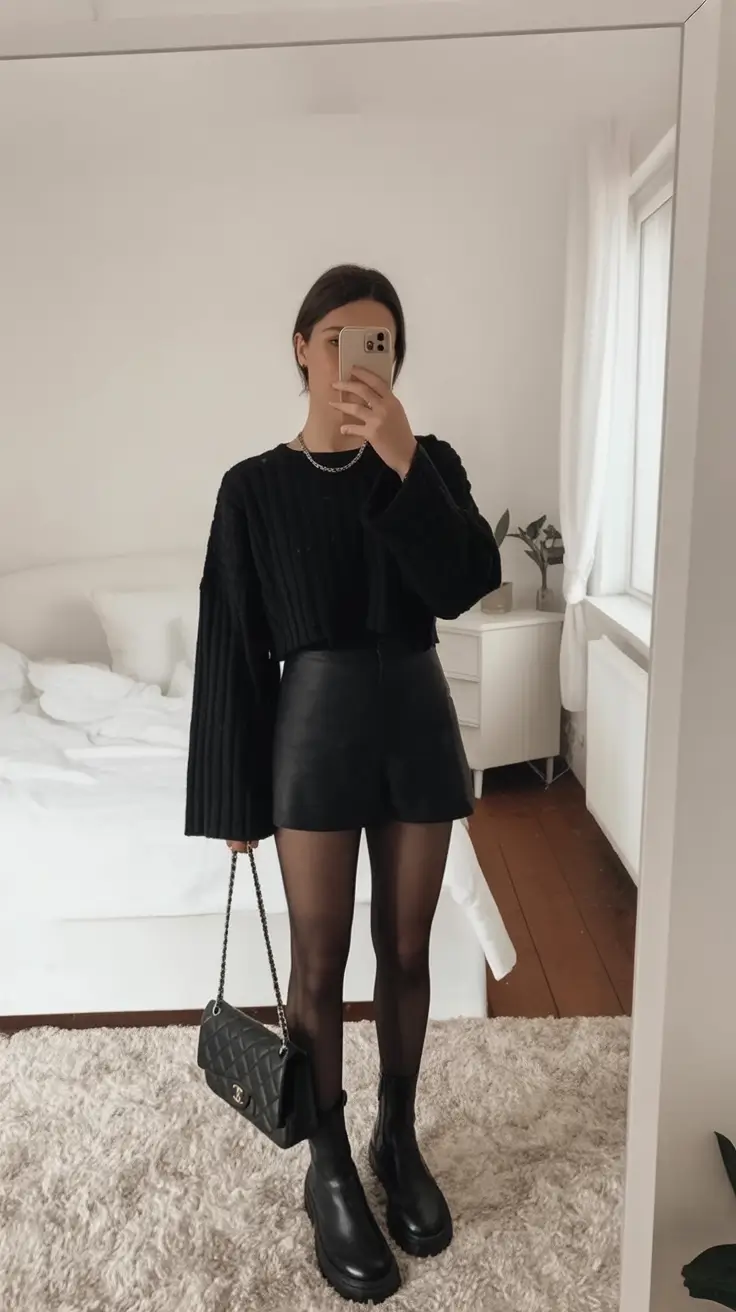 rustic spring date night outfit 2026 All Black Spring Texture With Soft Rustic Attitude