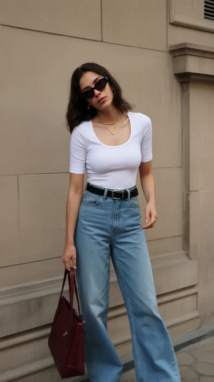rustic spring date night outfit 2026 Minimal White Knit Paired With Classic Denim