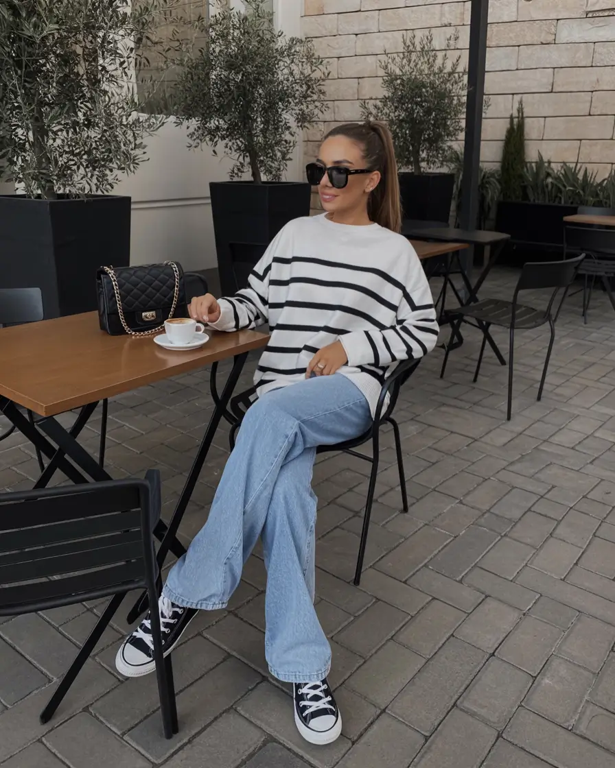 rustic winter to spring outfits 2026 Striped Oversize Knits with Easy Spring Movement