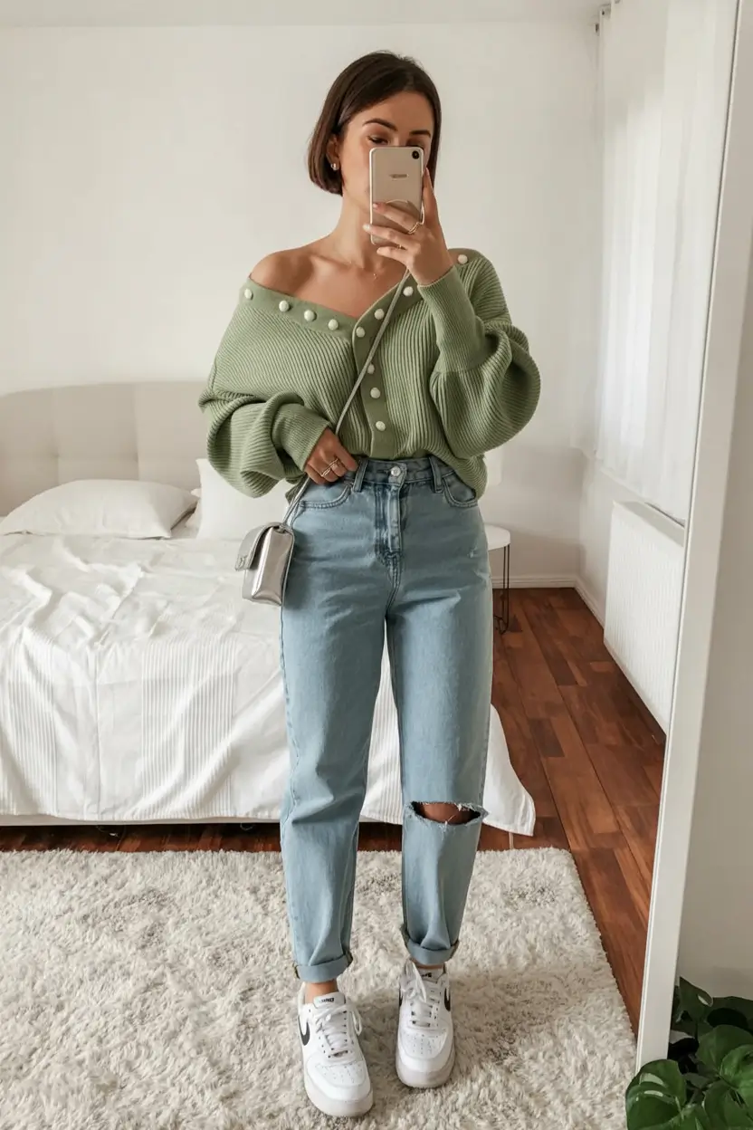 rustic winter to spring outfits 2026 Minty Knits with a Soft Transitional Glow