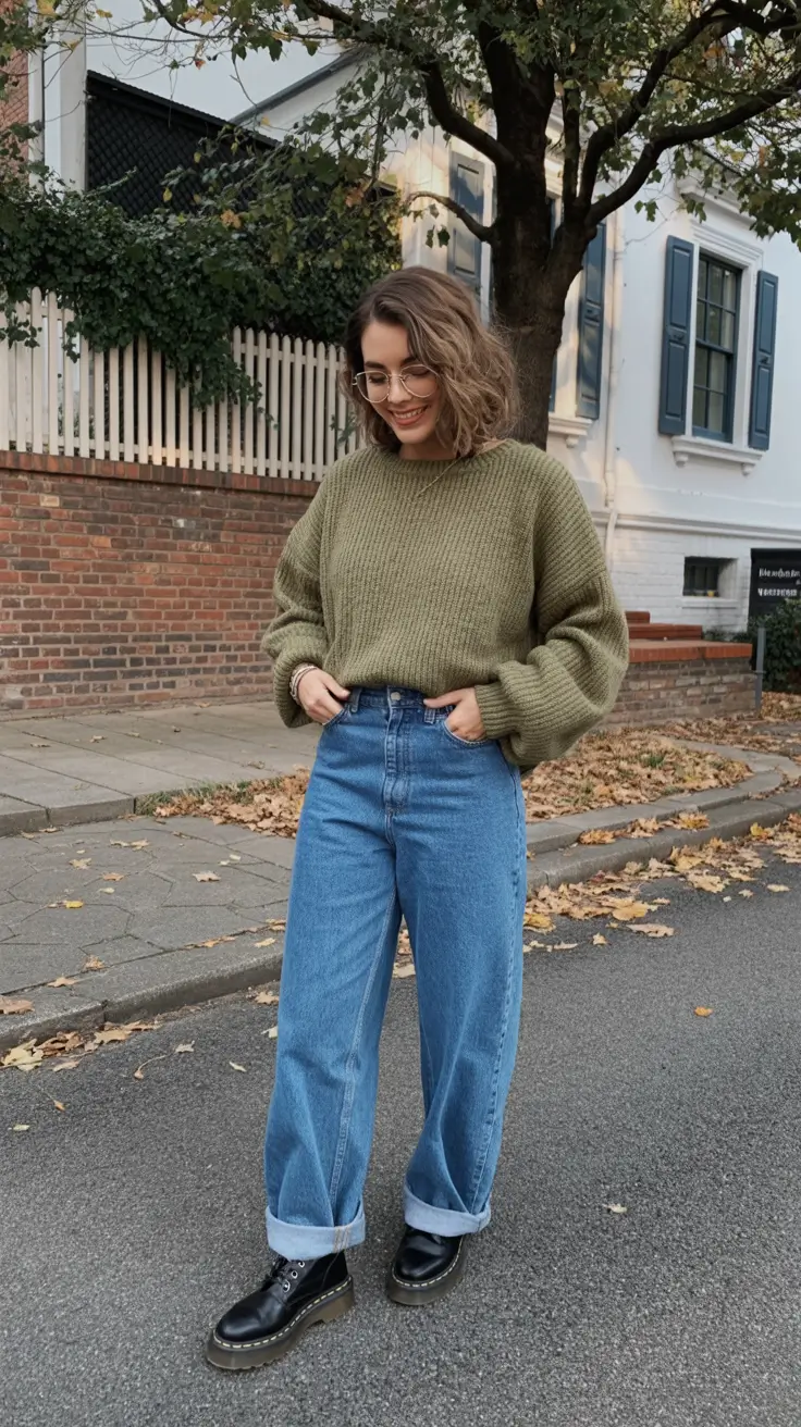 rustic winter to spring outfits 2026 Earthy Greens with Rustic Denim Warmth