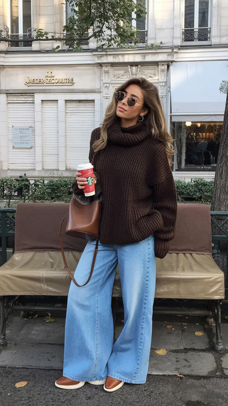 rustic winter to spring outfits 2026 Chunky Knits with Light Denim for a Rustic Casual Glow