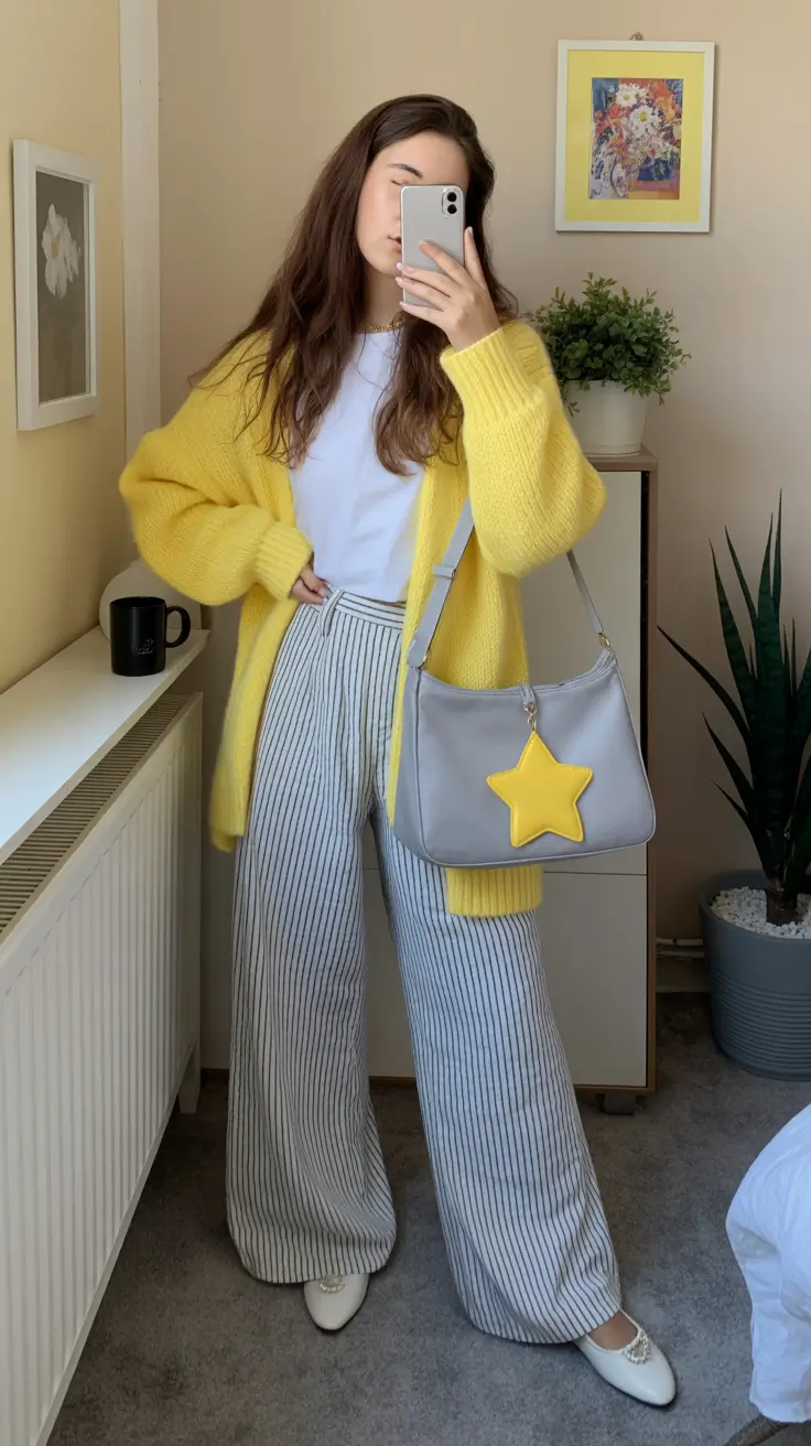 sophisticated spring transition outfits for 2026 Sunlit Yellow Layers With Striped Spring Ease