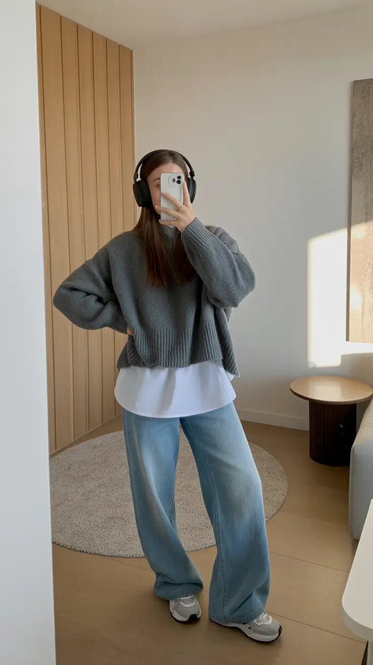 sophisticated spring transition outfits for 2026 Relaxed Gray Layers With Loungy Spring Warmth