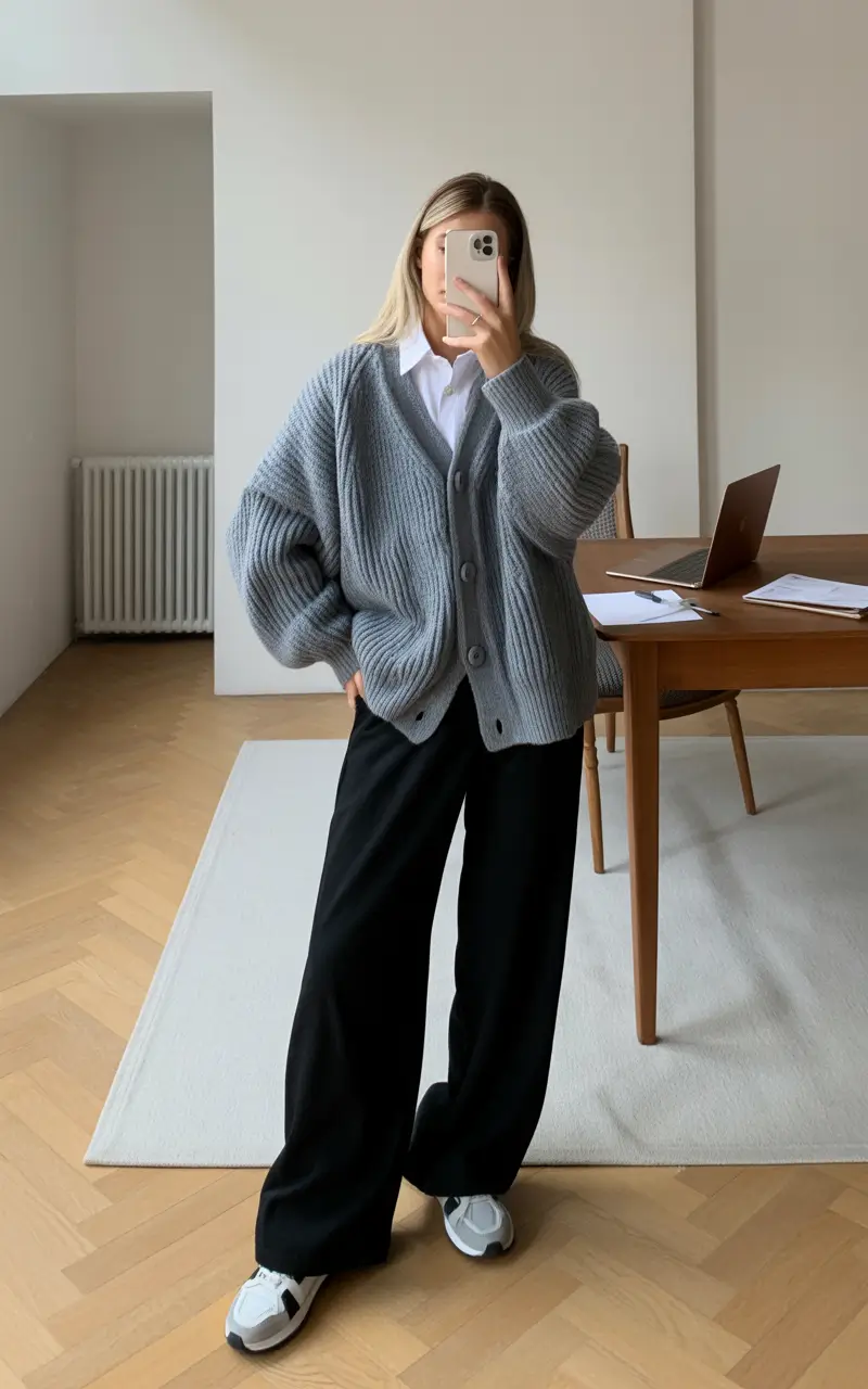 sophisticated spring transition outfits for 2026 Oversized Cardigan With Quiet Workday Ease