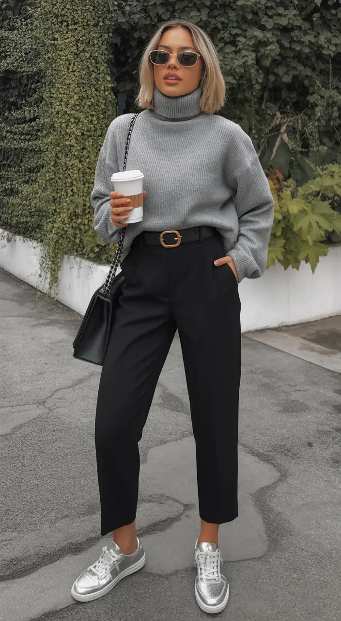 sophisticated spring transition outfits for 2026 Soft Gray Layers With Metallic Spring Energy