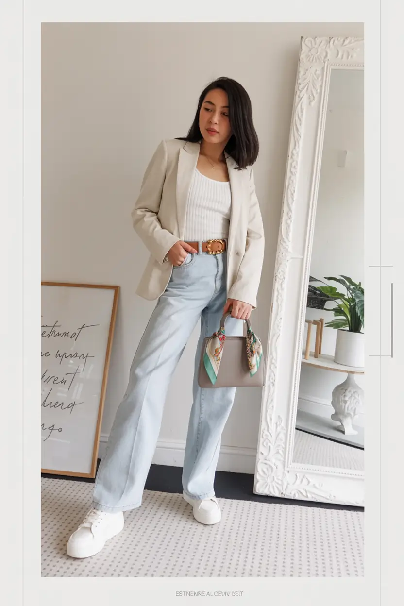 spring blazer outfits for casual wear 2026 Light Denim Elegance With Soft Spring Textures