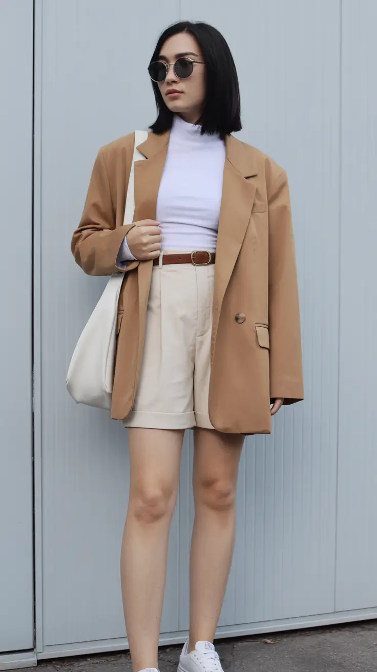 spring blazer outfits for casual wear 2026 Warm Camel Layers With a Soft Neutral Spring Rhythm
